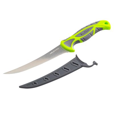 Smith's 51208 Mr. Crappie 6-Inch Curved Slab-Sticker Fillet Knife Green Stainless Steel Blade TPE Soft Grip Handle Durable Plastic Sheath Lanyard Hole