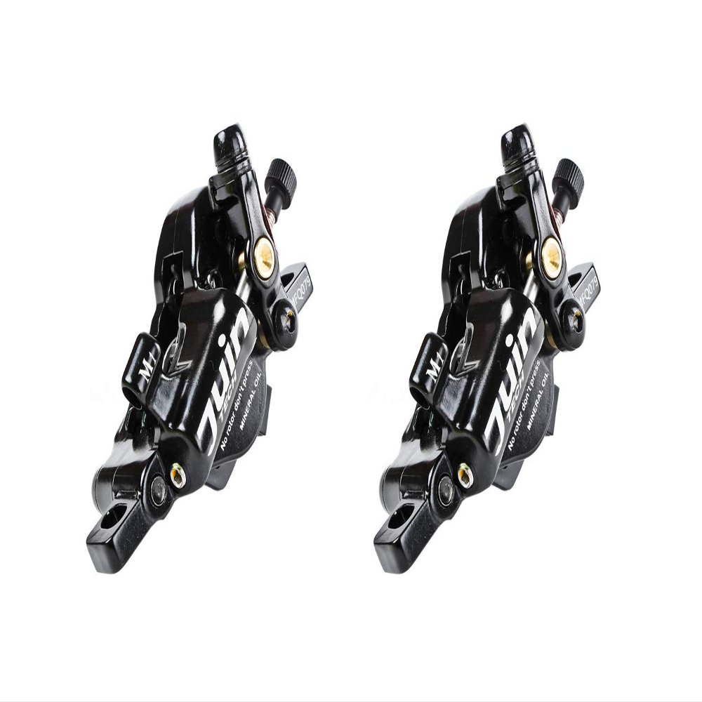 Juin Tech M1 Cable Actuated Hydraulic Bicycle Bike Disc Brake Caliper Set Extra Powerful Hybrid Brake for Road Mountain Cyclocross Gravel eBike Folding Bike etc. use (Black)