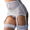 3Pcs Lingerie for Women Plus Size Lace Hollow Out Wedding Garter Belt with Fishnet Thigh High Stocking and Panties Underwear White view 2