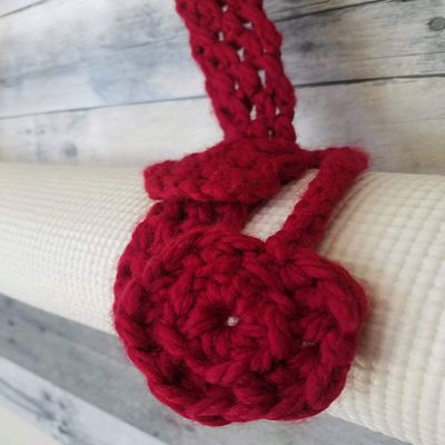 Yoga Mat Strap Carrier - Adjustable Non-Slip Ultra-Comfortable Crochet Sling - Red - By YarnYogaCrochet