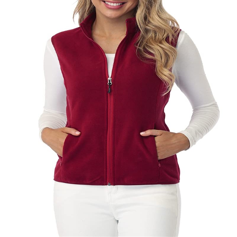 Fuinloth Women's Fleece Vest, Polar Soft Sleeveless Classic Fit with Zip up Pockets Wine Red Large