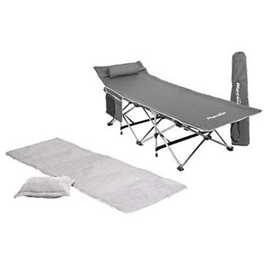 Alpcour Folding Camping Cot with Mattress Pad & Pillow for Indoor & Outdoor Use Compact Design for Outdoor Travel, Hiking & Backpacking Heavy Duty Design Holds Adults & Kids Up to 300 Lbs
