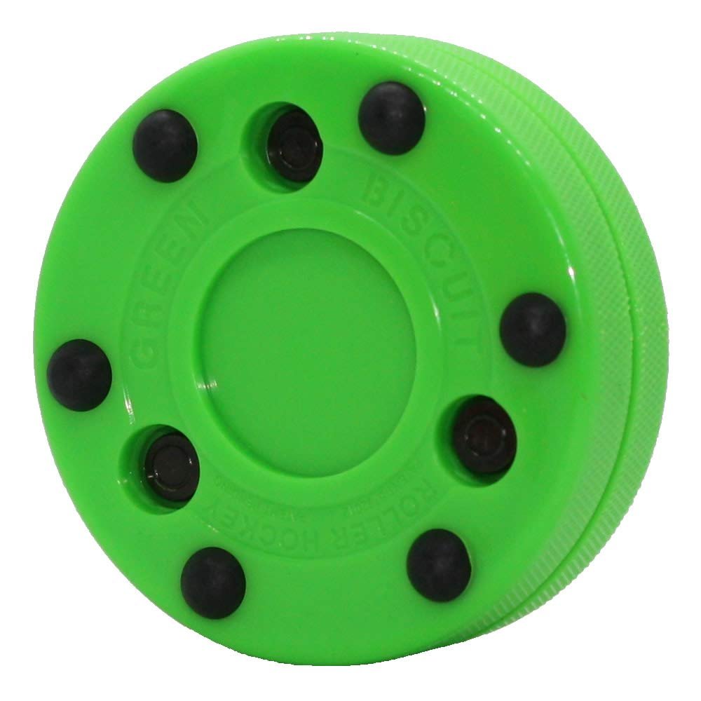 Green Biscuit NHL Street Roller Hockey Puck - Outdoor Off ice Hockey Pucks for Practice + Training and Stick Handling - Original Street Puck with Rollers - Diameter 3 Inch, Thick 1 Inch