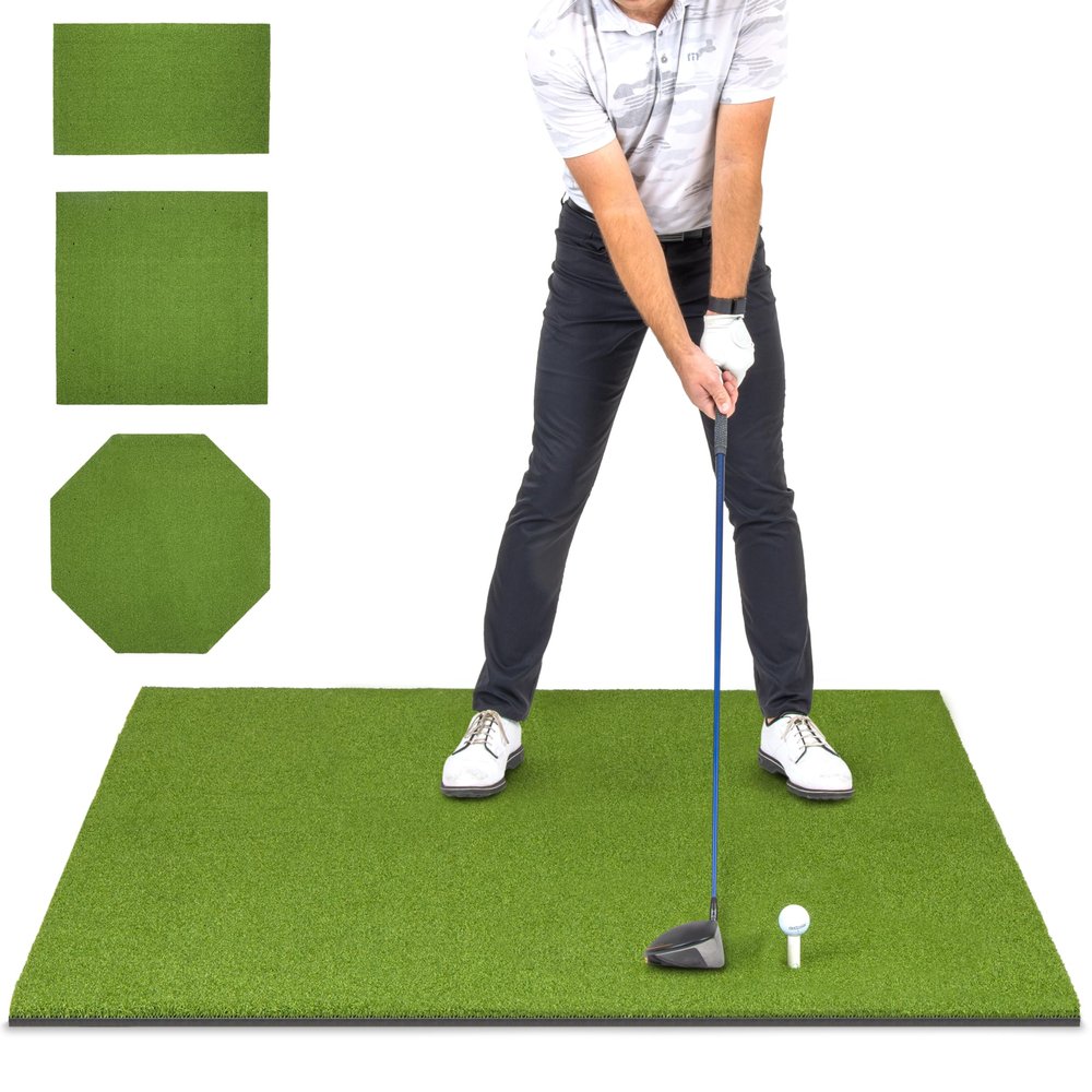 GoSports Golf Hitting Mat - ELITE 5 x 4 ft - 5 mm Artificial Turf Training Mat for Indoor/Outdoor Swing Practice, Includes 3 Rubber Tees