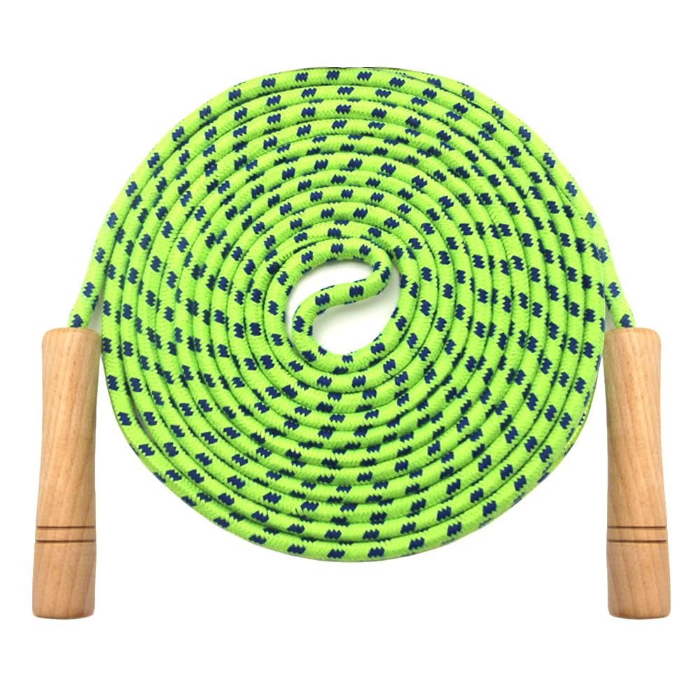 16 FT Double Dutch Jump Rope for Kids - Wooden Handle - Adjustable Cotton Braided Fitness Skipping Rope for Fitness, Outdoor Fun, School Sports, and Party Games