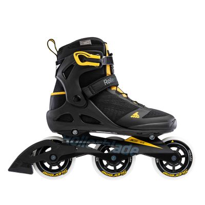 Rollerblade Macroblade 100 3WD Mens Adult Fitness Inline Skate, Black and Saffron Yellow, Performance Inline Skates
