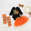 XFGLCK Newborn Baby Girl 1st Halloween Skirt Set Pumpkin Print Long Sleeve Romper +Tutu Skirt +Headbands +Legging Warmer Outfits (Halloween orange skirt set, 0-3 months) view 2