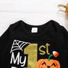 XFGLCK Newborn Baby Girl 1st Halloween Skirt Set Pumpkin Print Long Sleeve Romper +Tutu Skirt +Headbands +Legging Warmer Outfits (Halloween orange skirt set, 0-3 months) view 3