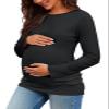 Chuanqi Womens Maternity Shirt Fall Long Sleeve Crew Neck T-Shirts Pregnancy Clothes Side Ruched Tunic Tops A-Black view 1