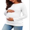 Chuanqi Womens Maternity Shirt Fall Long Sleeve Crew Neck T-Shirts Pregnancy Clothes Side Ruched Tunic Tops A-White view 1