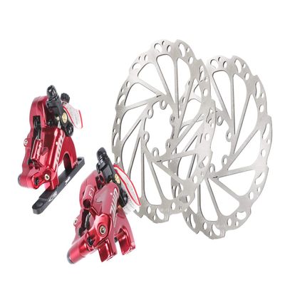Juin Tech F1 Cable Actuated Hydraulic Bicycle Bike Disc Brake Caliper Set Extra Lightweight Hybrid Brake Set for Flat-Mount Road Cyclocross Gravel eBike Folding Bike use 160mm 6" rotors (Red)