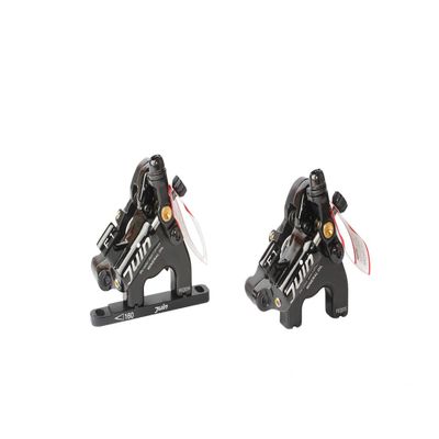 Juin Tech F1 Cable Actuated Hydraulic Bicycle Bike Disc Brake Caliper Set Extra Lightweight Hybrid Brake Set for Flat-Mount Road Cyclocross Gravel eBike Folding Bike use 160mm 6" rotors (Black)