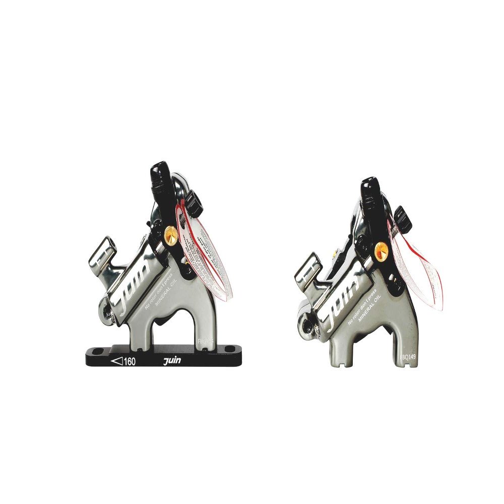 Juin Tech F1 Cable Actuated Hydraulic Bicycle Bike Disc Brake Caliper Set Extra Lightweight Hybrid Brake Set for Flat-Mount Road Cyclocross Gravel eBike Folding Bike use 160mm 6" rotors (Gray)
