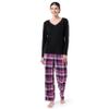 Fruit of the Loom Women's Plus Size Waffle V-Neck Top and Flannel Pant Sleep Set, Black/Buffalo Plaid, 2X view 1