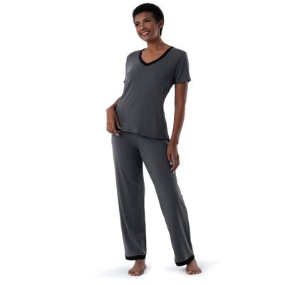 Fruit of the Loom Women's Short Sleeve Tee and Pant 2 Piece Sleep Set, Soft Grey, Small