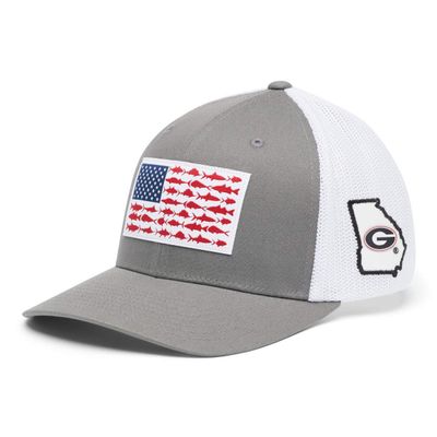 Columbia Unisex Collegiate PFG Mesh Fish Flag Ball Cap, UGA - Titanium, S/M