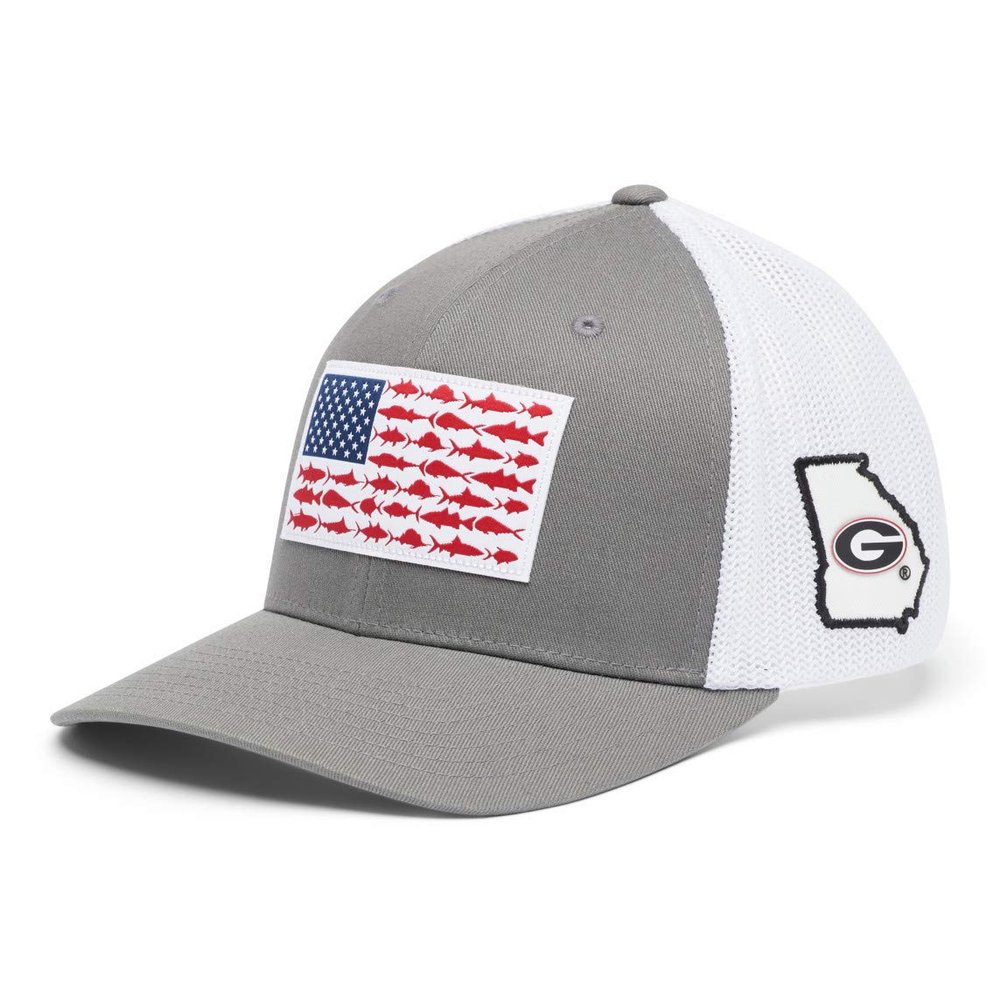 Columbia Unisex Collegiate PFG Mesh Fish Flag Ball Cap, UGA - Titanium, S/M
