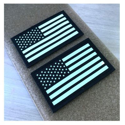 2x3.5 Black White Glow in Dark US USA American Flag Tactical Patches Forward and Reversed (2 Pack)