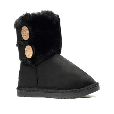 REDVOLUTION New Kids Classic Snow Boots Faux Fur Midcalf Outdoor Boots (Toddler/Little Kid/Big Kid) (Black (Two Button), numeric_4)