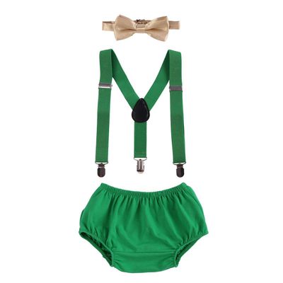 Inafnt Baby Boys First 1st 2nd Birthday Cake Smash Photo Prop Clothes Bloomers Diaper Pants Bow Tie Suspender 3PCS Outfit Set for Photography Party Wedding Baby Shower Wild One-Green