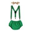 Inafnt Baby Boys First 1st 2nd Birthday Cake Smash Photo Prop Clothes Bloomers Diaper Pants Bow Tie Suspender 3PCS Outfit Set for Photography Party Wedding Baby Shower Wild One-Green view 1