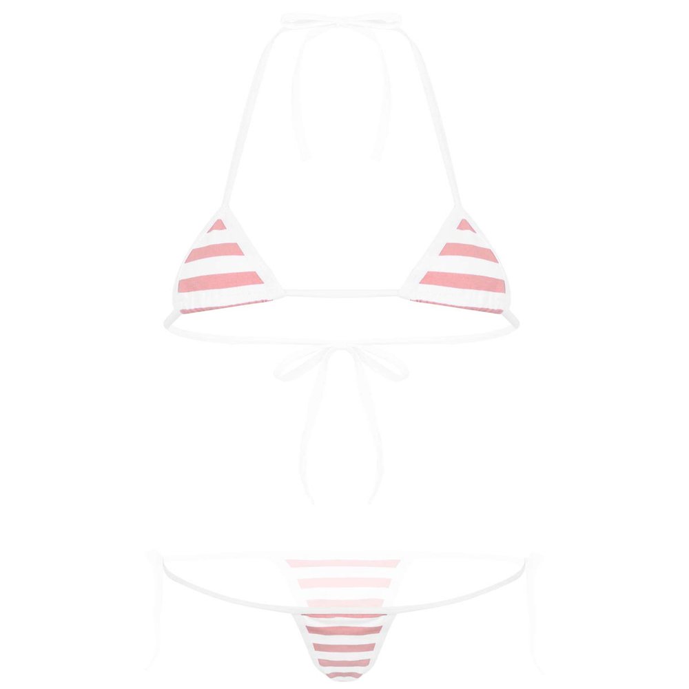 QinCiao Women's Strawberry Print Bikini Anime Cosplay Lingerie Set Japanese Swimwear Underwear Halter Pink One Size