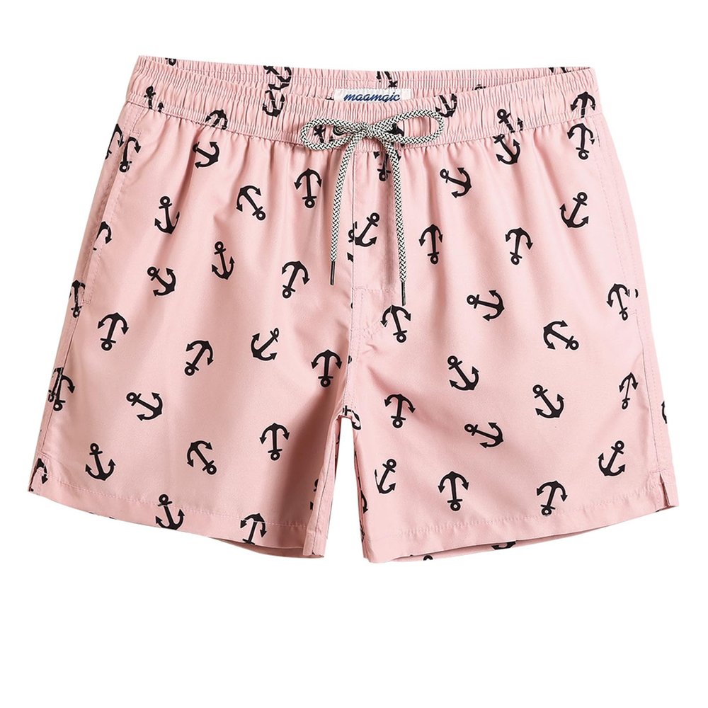 maamgic Mens Swim Trunks 5 Inch with Mesh Lining, Quick Dry Mens Bathing Suit, Swim Shorts for Swimming and Beach, X-Small Light Pink