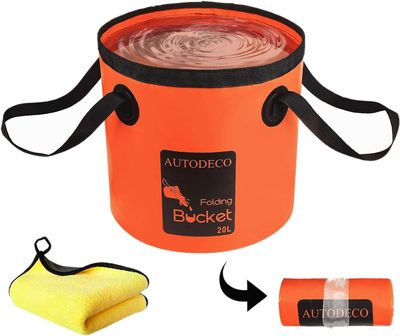 AUTODECO Collapsible Bucket 5 Gallon Container Folding Water Bucket Portable Wash Basin for Camping Fishing Travelling Outdoor Gardening Orange 1Pcs 20L