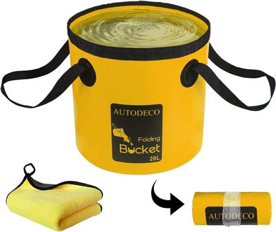 AUTODECO Collapsible Bucket 5 Gallon Container Folding Water Bucket Portable Wash Basin for Camping Fishing Travelling Outdoor Gardening Yellow 1Pcs 20L
