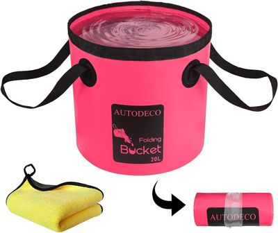 AUTODECO Collapsible Bucket 5 Gallon Container Folding Water Bucket Portable Wash Basin for Camping Fishing Travelling Outdoor Gardening Pink 1Pcs 20L