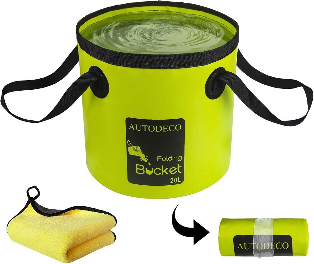 AUTODECO Collapsible Bucket 5 Gallon Container Folding Water Bucket Portable Wash Basin for Camping Fishing Travelling Outdoor Gardening Green 1Pcs 20L