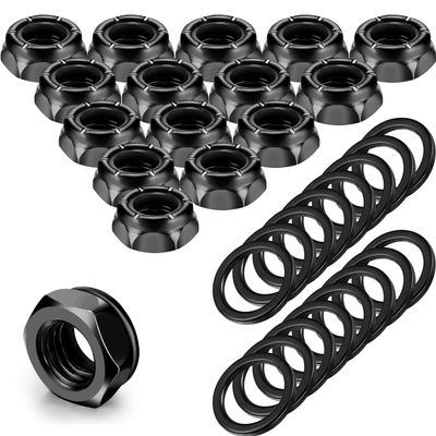 16 Pieces Skateboard Truck Nuts and 16 Pieces Skateboard Truck Axle Washers for Longboards and Hardware Kit (Black)