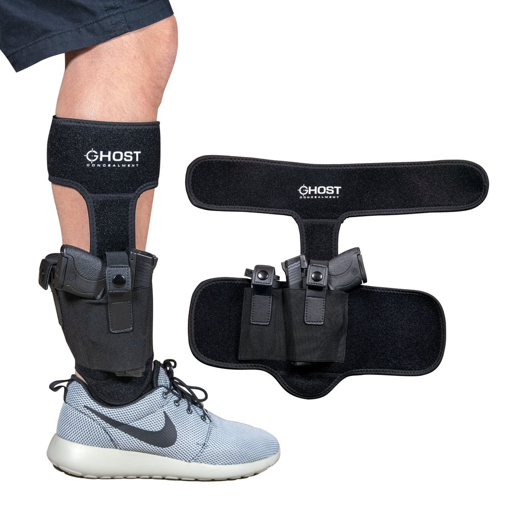 Ghost Concealment Large Ankle Holster for Concealed Carry Pistol | Universal Leg Carry Gun Holster with Magazine Pouch | Men and Woman Holster