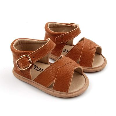 Starbie Premium Leather Baby Sandals, Toddler Sandals for Boys & Girls, Baby Moccasins, Toddler Shoes, Baby Shoes, Soft-Sole Baby Shoes (2 M, Brown Open Toe)
