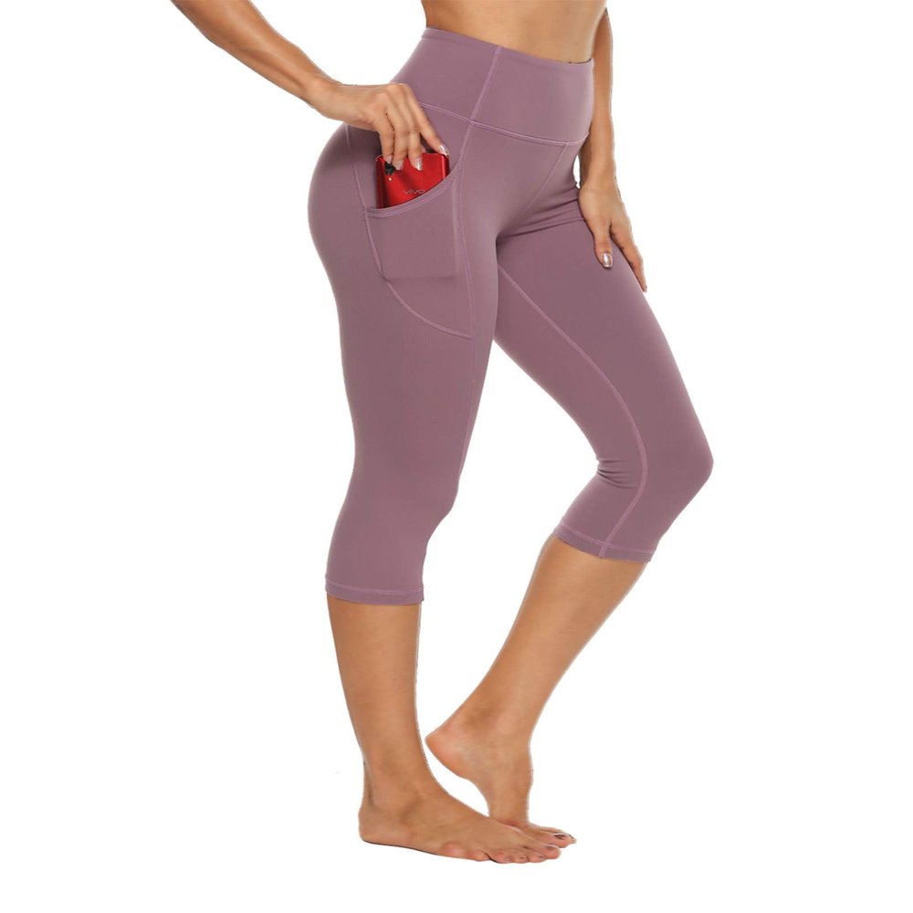 Stelle Womens High Waisted Legging Yoga Pants with Pockets for Gym Workout (Cotton Like Softness-Dusty Lavender, Large)