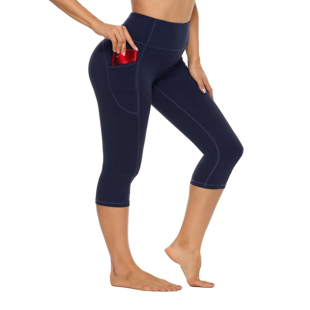Stelle Womens High Waisted Legging Yoga Pants with Pockets for Workout(Navy,XXL)