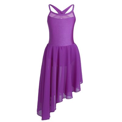 Aislor Kids Girls Chiffon Criss Cross Back Irregular Hem Lyrical Dance Dress Ballet Gymnastics Leotard Dresses Purple 13-14 Years