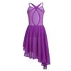 Aislor Kids Girls Chiffon Criss Cross Back Irregular Hem Lyrical Dance Dress Ballet Gymnastics Leotard Dresses Purple 13-14 Years view 2