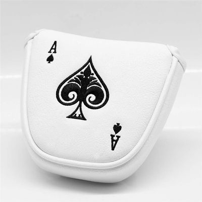 Poker Ace White Mallet Putter Cover Headcover Magnetic Club Protector fits for Odyssey 2ball Style Putters,Synthetic Leather Putter Headcover for Mallet, RH LH(for Round Mallet Putter)