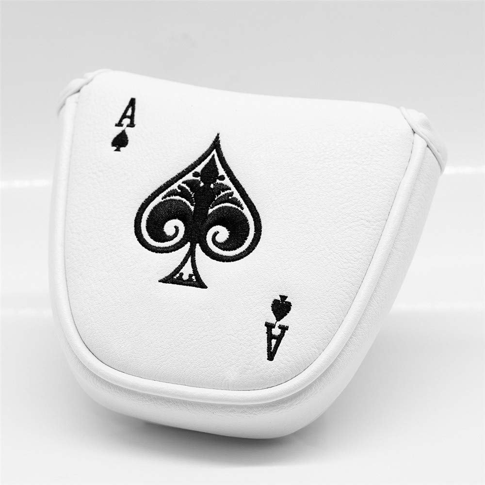Poker Ace White Mallet Putter Cover Headcover Magnetic Club Protector fits for Odyssey 2ball Style Putters,Synthetic Leather Putter Headcover for Mallet, RH LH(for Round Mallet Putter)
