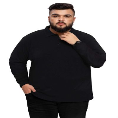 Aiyino Men's Big and Tall Classic Fit Long Sleeve Solid Soft Cotton Polo Shirt 5XL Black