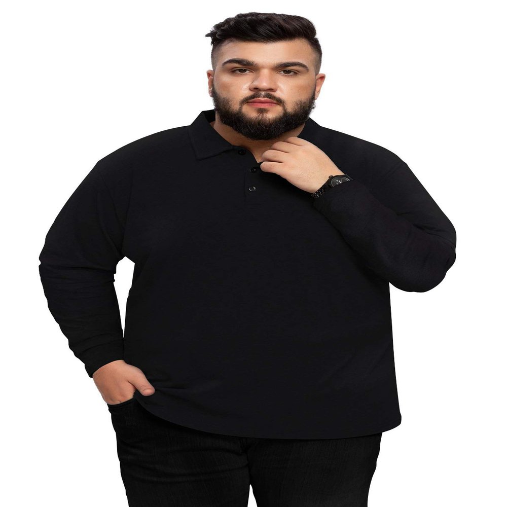 Aiyino Men's Big and Tall Classic Fit Long Sleeve Solid Soft Cotton Polo Shirt 5XL Black