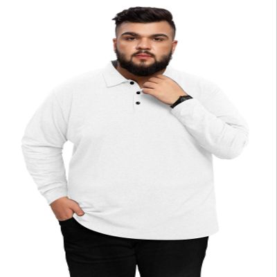 Aiyino Men's Big and Tall Classic Fit Long Sleeve Solid Soft Cotton Polo Shirt 3XL White