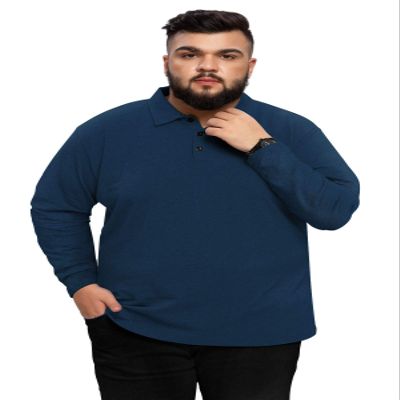 Aiyino Men's Big and Tall Classic Fit Long Sleeve Solid Soft Cotton Polo Shirt 2XL Navy
