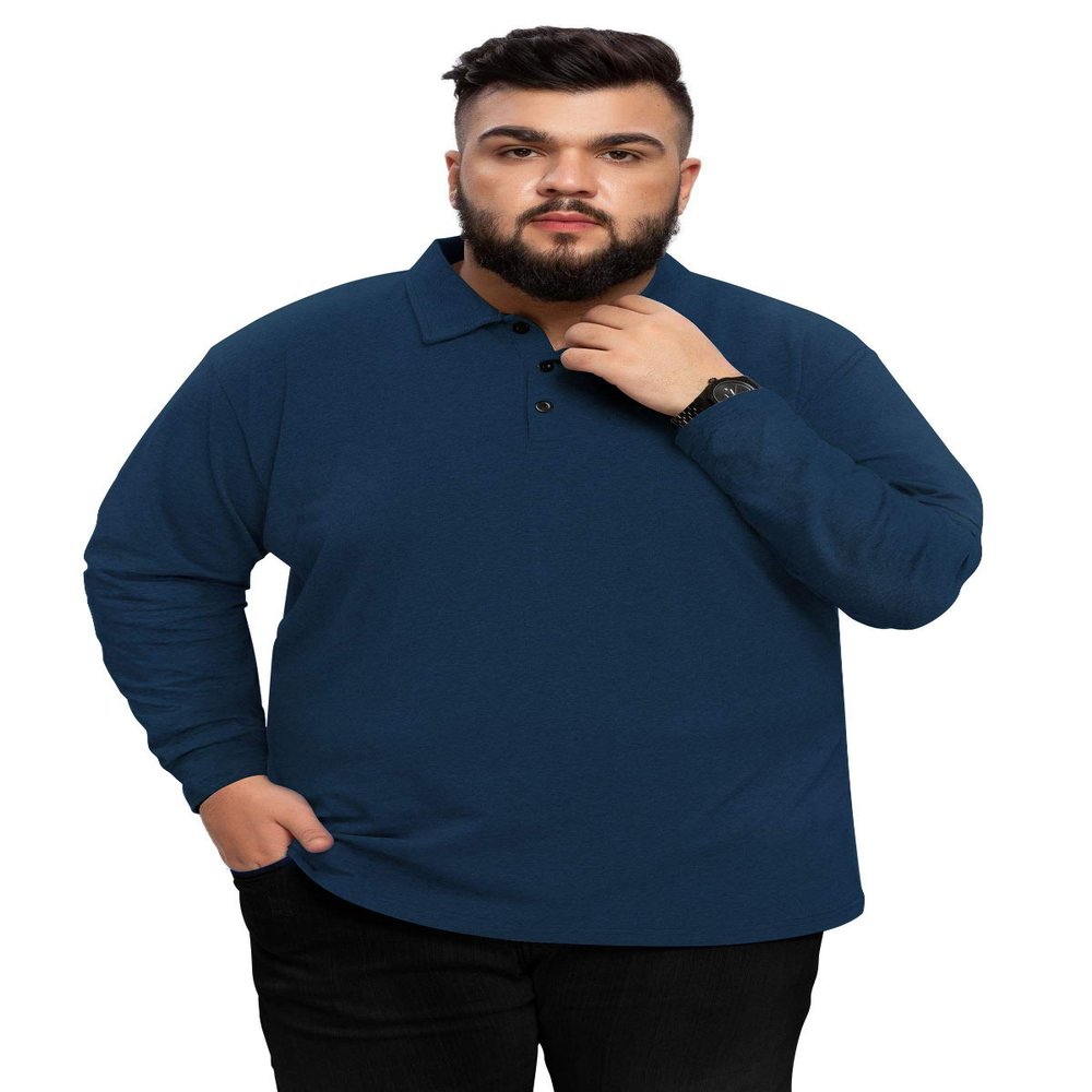 Aiyino Men's Big and Tall Classic Fit Long Sleeve Solid Soft Cotton Polo Shirt 2XL Navy
