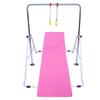 Athletic Bar Expandable Kids Gymnastics Bar Horizontal Kip Bar + 2 Trapeze Rings, Junior Training Adjustable Height Jungle Gym Children Monkey Bars Climbing Tower Playground Balance Bar Gymnasts Pink view 1