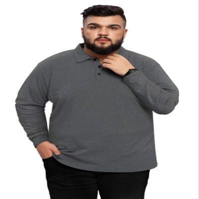 Aiyino Men's Big and Tall Classic Fit Long Sleeve Solid Soft Cotton Polo Shirt 5XL Dark Grey
