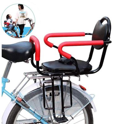 Wing Enterprises Child Bicycle Seat Rear Mounted, Metal Bike Seat Back Mount Safety Baby Carrier Seat with Cushion & Backrest Foot Pedals/Armrest, Handrail, Hold Up to 50Kg