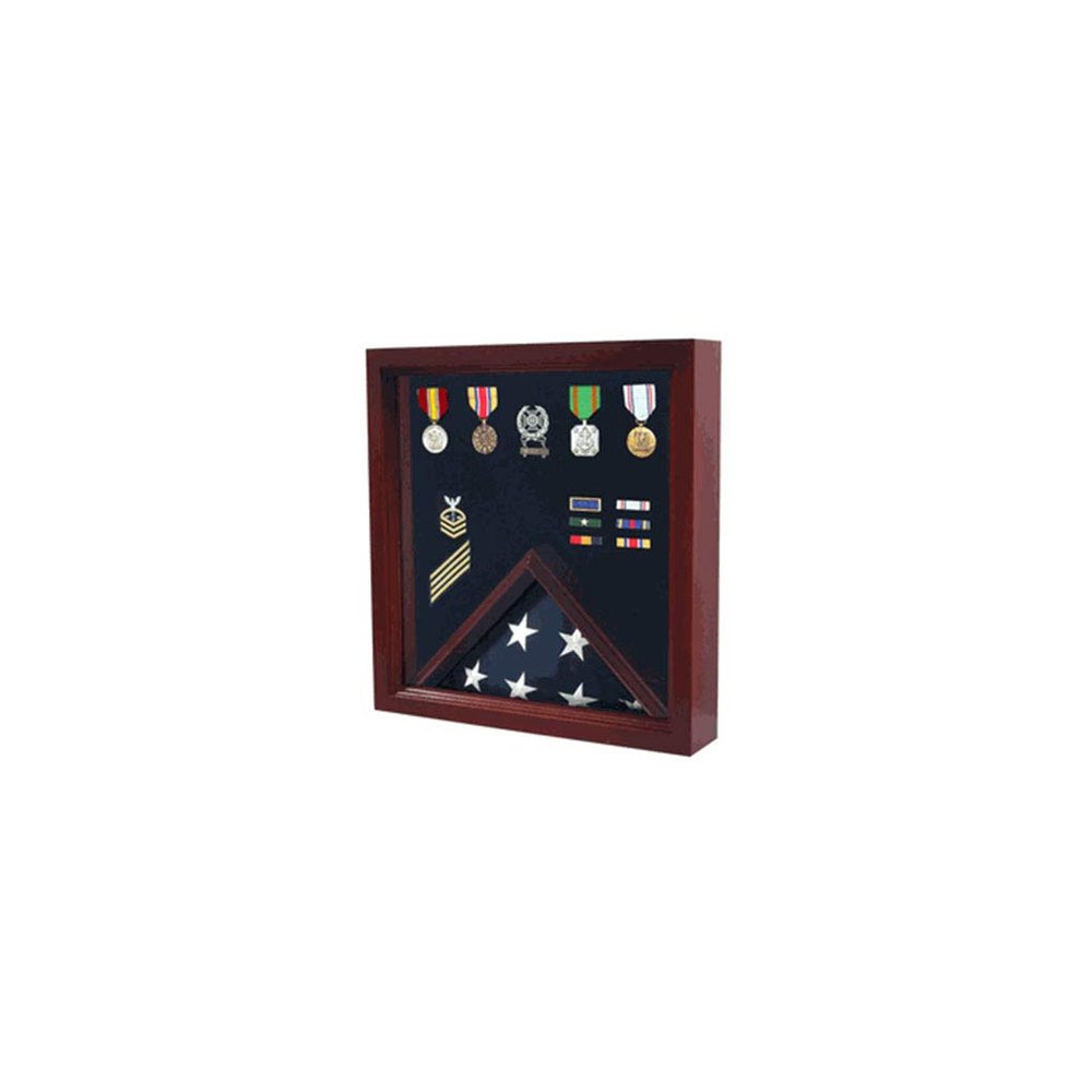 Flag Medal Display Case, Wood Military Flag Medal Shadow Boxes - Fit 3' x 5' Flag.
