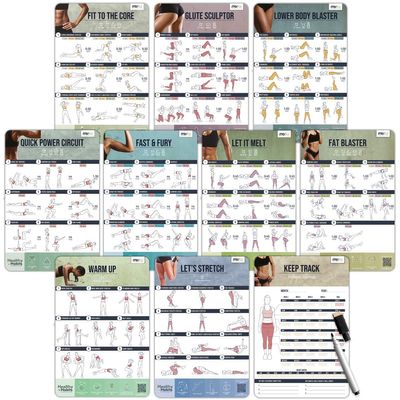 merka Workout Charts for Women - 11.8 x 17.7 in Multicolor Waterproof Laminated - Exercise Posters for Home Workouts - Pilates Wall Guide & Exercise Tracker